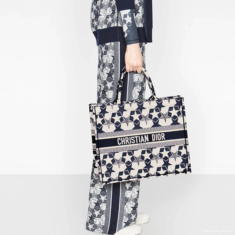 Cheap Etoile Motif Tote Canvas Blue White Book Dior 0725 Luxury